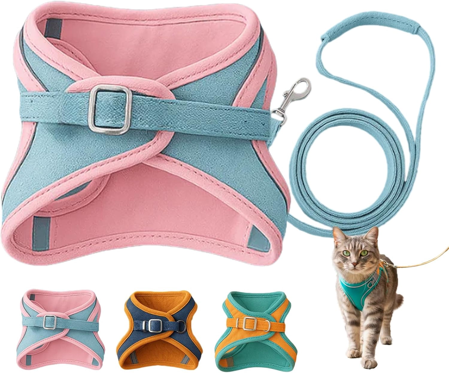 Escape-Proof Vest Style Cat Harness and Leash, Adjustable Step-in Cat Harness for Walking, Easy Wear Outdoor Harness for Small Medium Cats