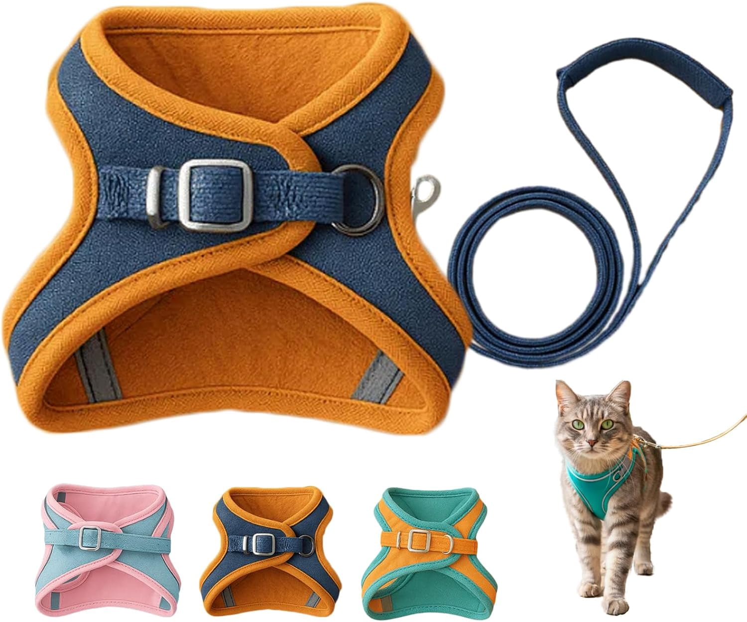 Escape-Proof Vest Style Cat Harness and Leash, Adjustable Step-in Cat Harness for Walking, Easy Wear Outdoor Harness for Small Medium Cats