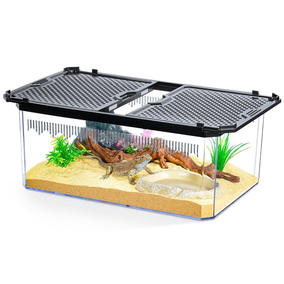 Escape-Resistant Reptile & Insect Habitat - Crystal View Tank with Magnetic Locks, Advanced Ventilation for Cricket,Frog,Tarantula Enclosure, Lizard Cage & Hermit Crab Kit Large