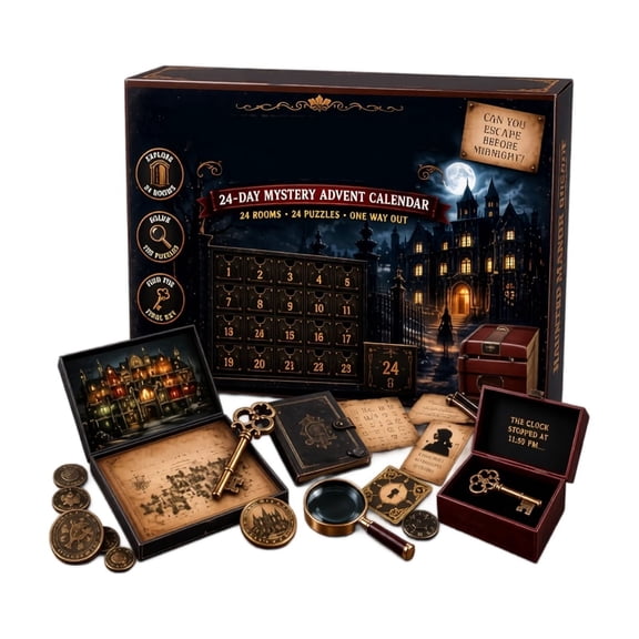 Escape Room Advent Calendar,24Day Haunted Manor Mystery Puzzle Game,Christmas Countdown Surprise Gift for Teens,Adults & Family Holiday Game