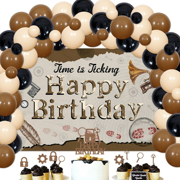 Escape Room Birthday Decorations, Brown and Black Escape Room Themed Backdrop Balloon Garland Set,Vintage Mystery Birthday Party Decorations
