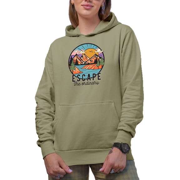 Escape the Ordinary Quote, Nature, Travel, Camping & Adventure Art Merch Gift, Sand Hooded Sweatshirt or Hoodie, Small