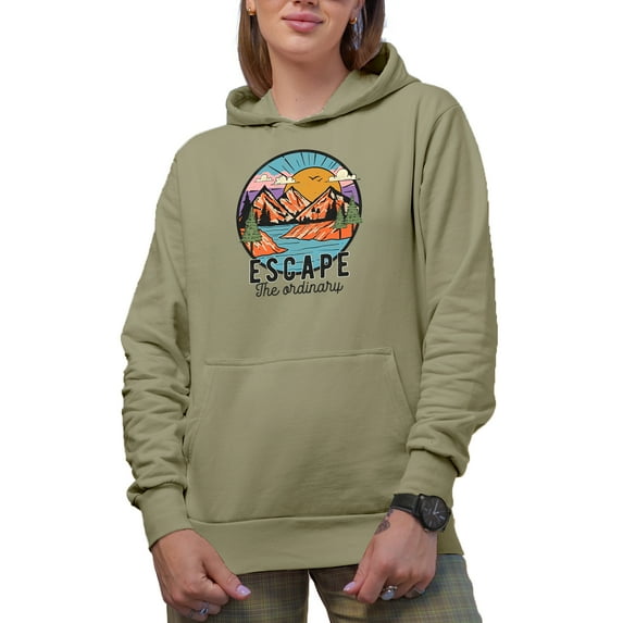 Escape the Ordinary Quote, Nature, Travel, Camping & Adventure Art Merch Gift, Sand Hooded Sweatshirt or Hoodie, XL