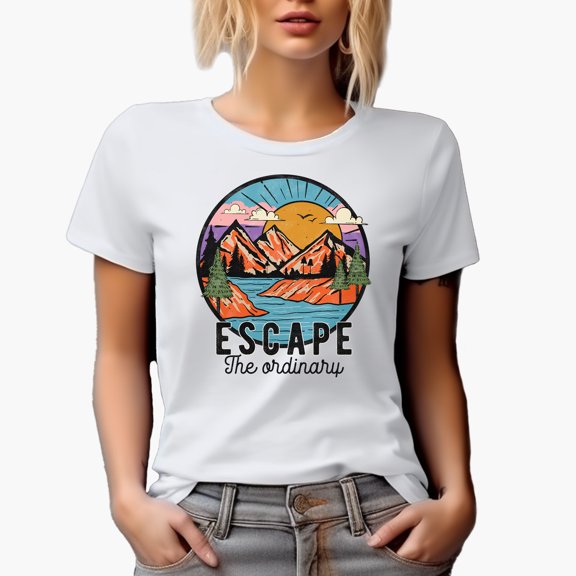 Escape the Ordinary Quote, Nature, Travel, Camping & Adventure Art Merch Gift, White T-Shirt, Large
