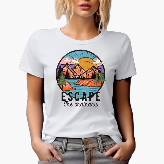 Escape the Ordinary Quote, Nature, Travel, Camping & Adventure Art Merch Gift, White T-Shirt, XL