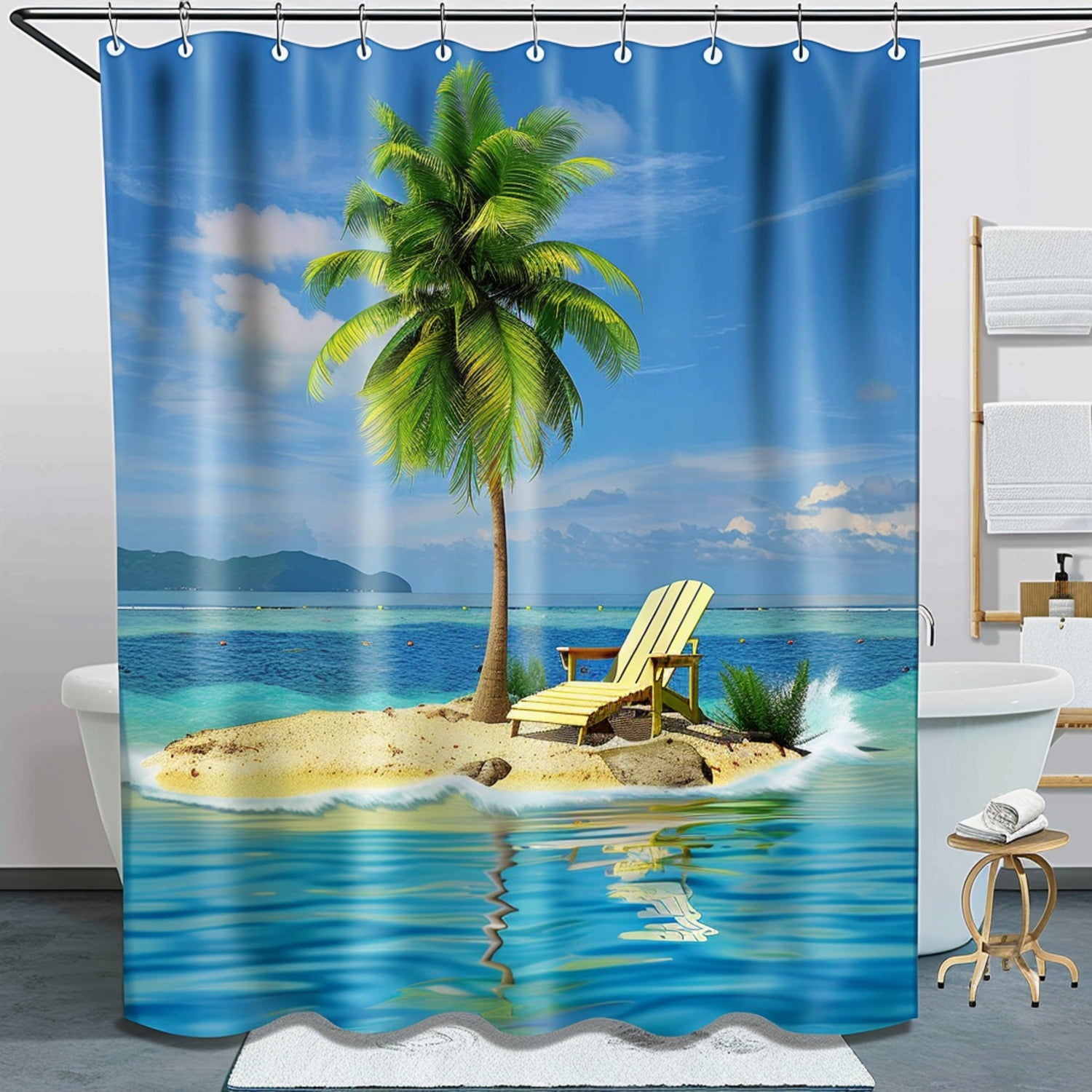 Escape to Paradise: 3D Palm Tree & Beach Chair Shower Curtain Hyper ...