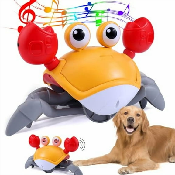 Escaping Crab Dog Toy with Obstacle Avoidance Sensor,Dancing Crab Toys with Music Sounds & Lights for Dogs Cats Pets,Crawl Toys Orange
