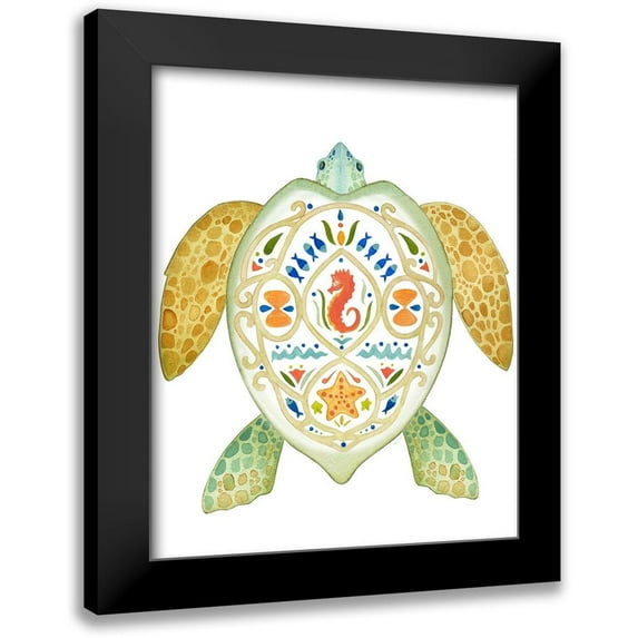 Escobedo, Mary 12x14 Black Modern Framed Museum Art Print Titled - Holiday By The Sea, Turtle 1