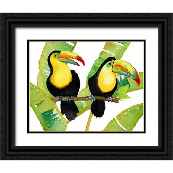 Escobedo, Mary 24x20 Black Ornate Wood Framed with Double Matting Museum Art Print Titled - Tropcial Toucan Pair