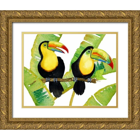 Escobedo, Mary 32x26 Gold Ornate Wood Framed with Double Matting Museum Art Print Titled - Tropcial Toucan Pair