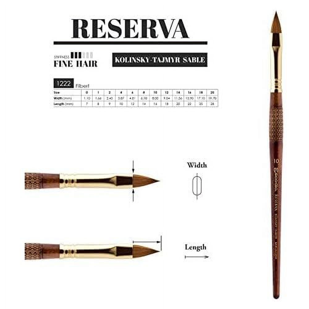 Escoda Reserva 1222 Series Artist Watercolor Short Handle Paint Brush, Filbert, Size 12, Pure