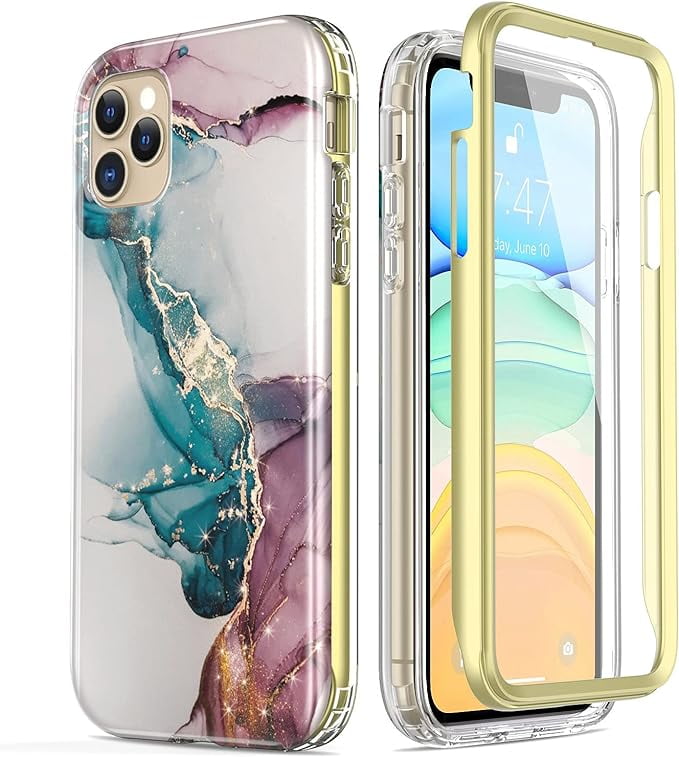 Esdot iPhone 12 Pro Max Case with Built-in Screen Protector,Cover with  Fashionable Designs for Women Girls,Protective Phone Case for Apple iPhone  12 Pro Max 6.7 Turquoise Pink Marble 