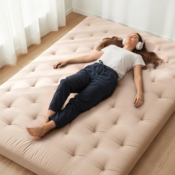 Ese Floor Futon Mattress Size 75"x 39" Ton Cover 2.5'' Thicken Tatami Foldable Sleeping Pad Portable Dormitory Mat(khaki)