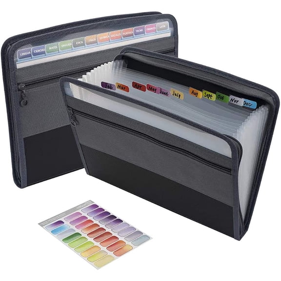 13-Pocket Accordion File Folder Organizer with Sticky Labels and Zipper Closure for Letter/A4 Size Documents