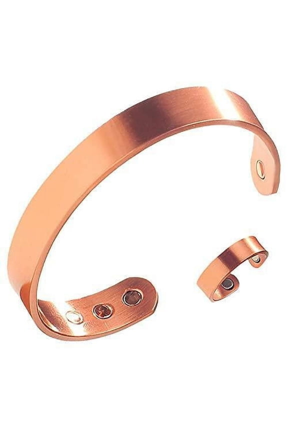 SkyAuks Pure Copper Magnetic Bracelet Ring Arthritis Original Good Quality Men Women Cuff Copper Ring and Bracelet Set