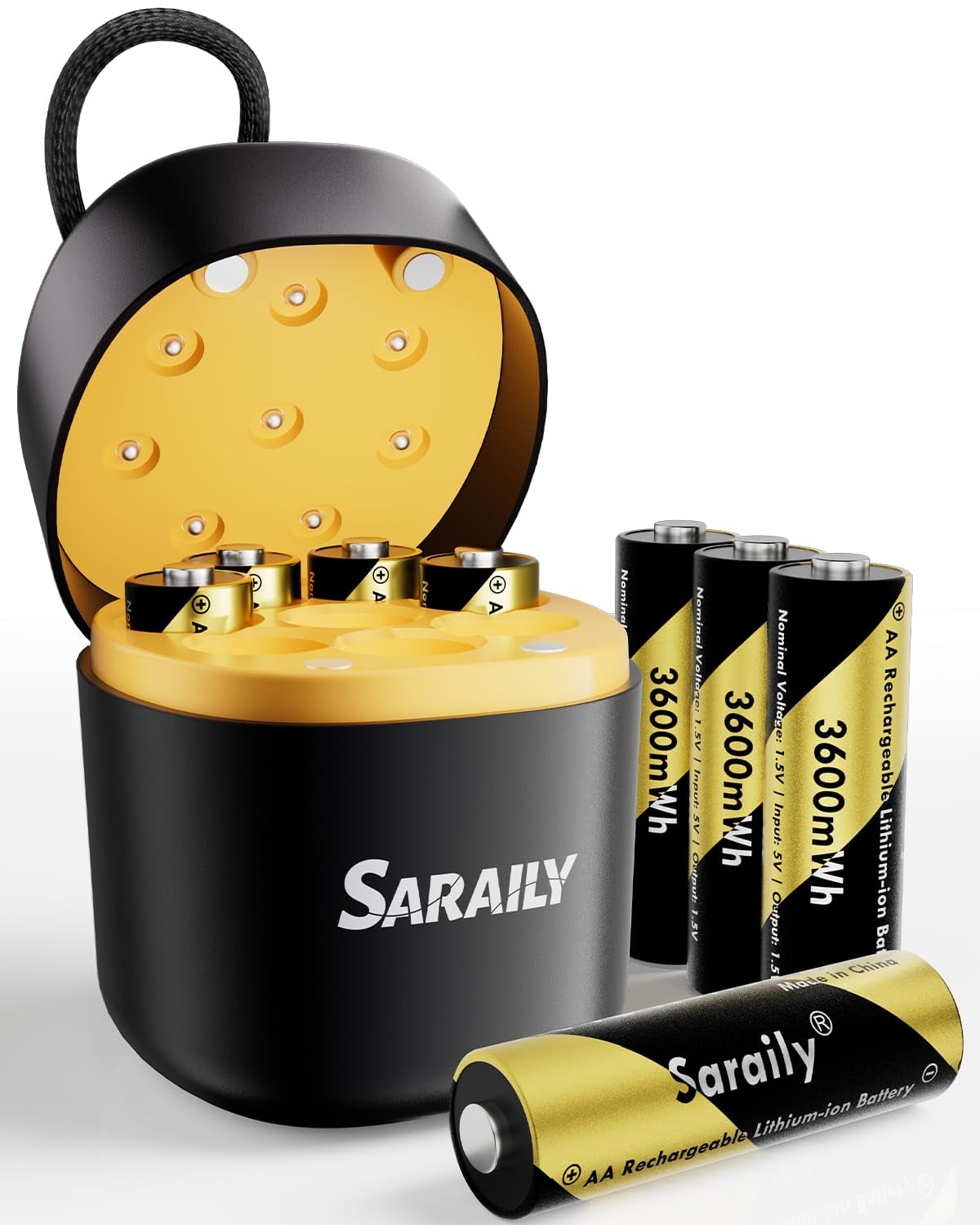 Esemoil Rechargeable Lithium AA Batteries 8 Pack with Charger, 1.5V 3600mWh Rechargeable Batteries, Long Lasting Double A Batteries for Outdoor Camera, Recharge up to 2000+ Cycles, 3H Fast Charger