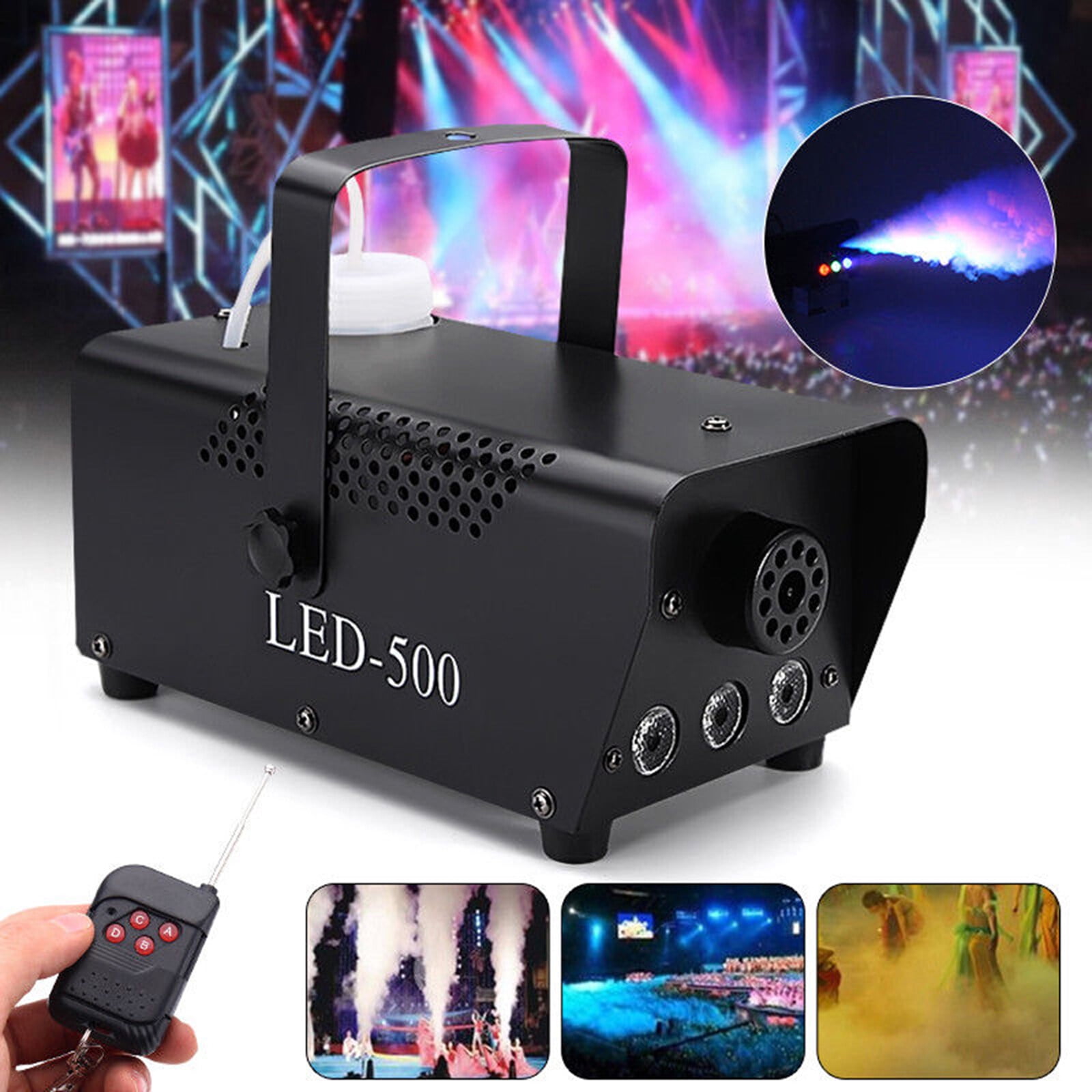 Esenlong LED500 500W Fog Machine with Controllable RGB LED Lights, DJ Smoke Machine with Remote