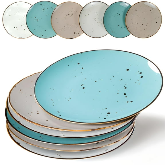 Esfour Ceramic Dinner Plates 11 inch Set of 6 - Microwave, Oven, Dishwasher Safe, Scratch Resistant, Porcelain Durable Dishes for Steak, Pizza, Home & Restaurant, Party Gifts - Natural Assorted Color
