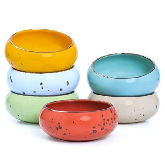 Esfour Ceramics Small Hand Craft Dessert Bowls - 12oz, Set of 6 - Microwave, Oven, Dishwasher Safe, Ice Cream, Soup, Snacks, Rice, Cereal, Chili, Side Dishes, Dips, Ideal Gift - Vivid Assorted Colors
