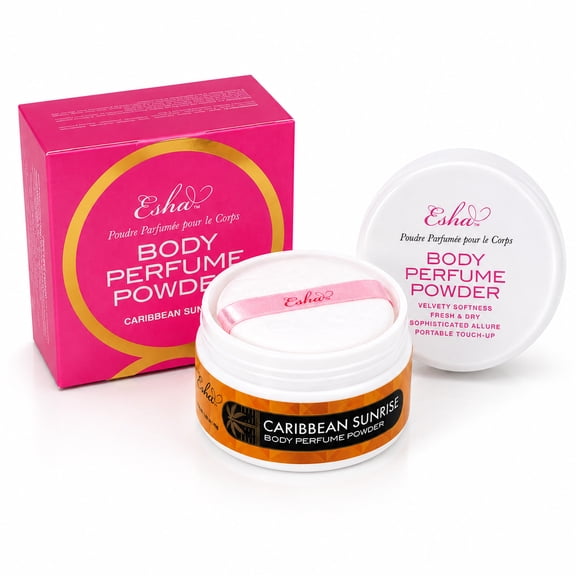 Esha Body Perfume Powder - Fragrance Body Dusting Powder for Women - Long Lasting Silky Lightweight Formula - Helps Absorb Moisture & Oil (Caribbean Sunrise)