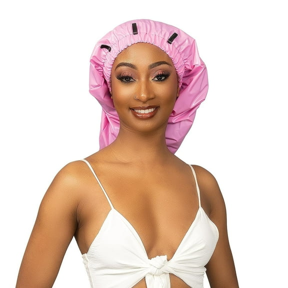 Esha Girl Shower Cap for Extra Long Hair – Waterproof Cap for Braids, Locs & Twists – Snug Fit, No Leaks, Easy Button-Up (Pink, X-Long 30" x 9")