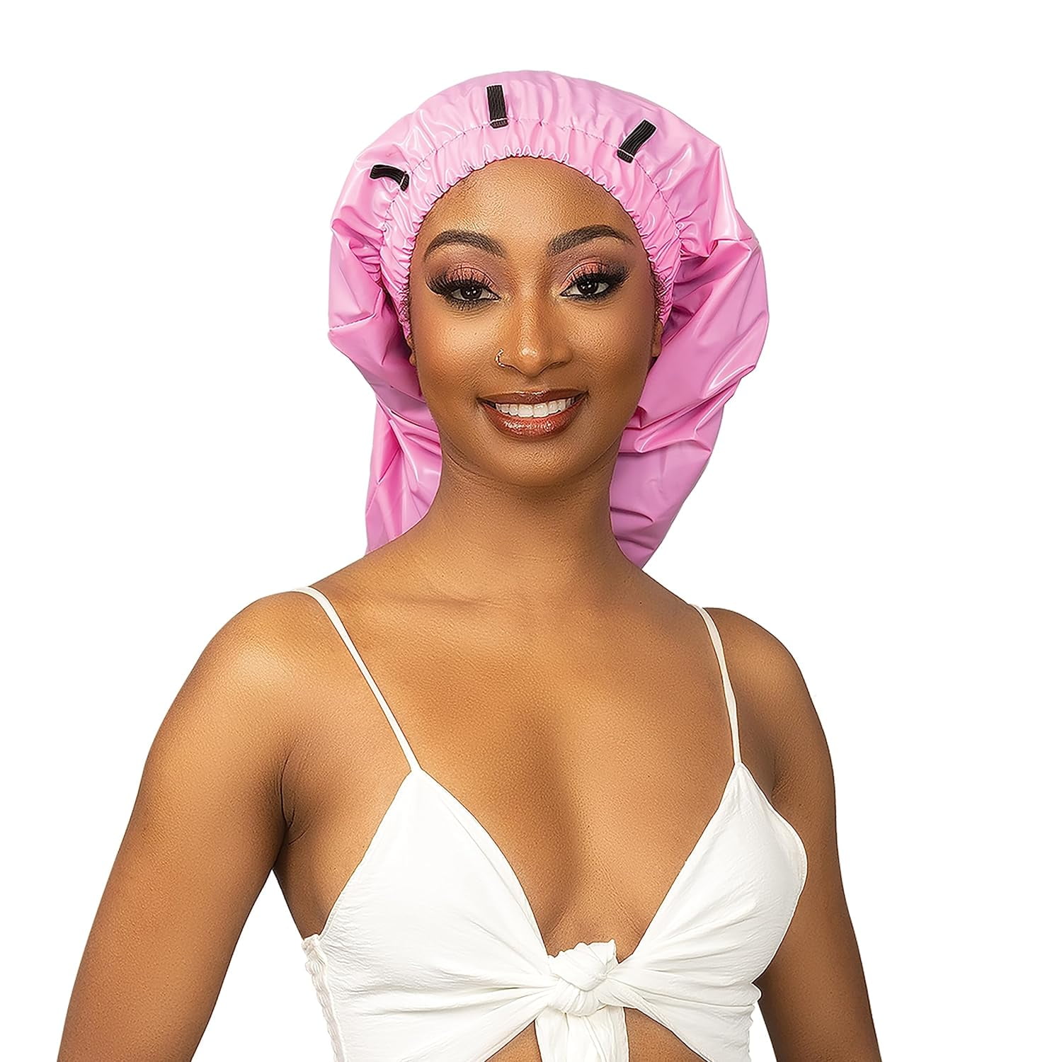 Esha Pink Shower Cap for Extra Long Hair Braids, Locs, Twists, Waterproof for Adult Female, x
