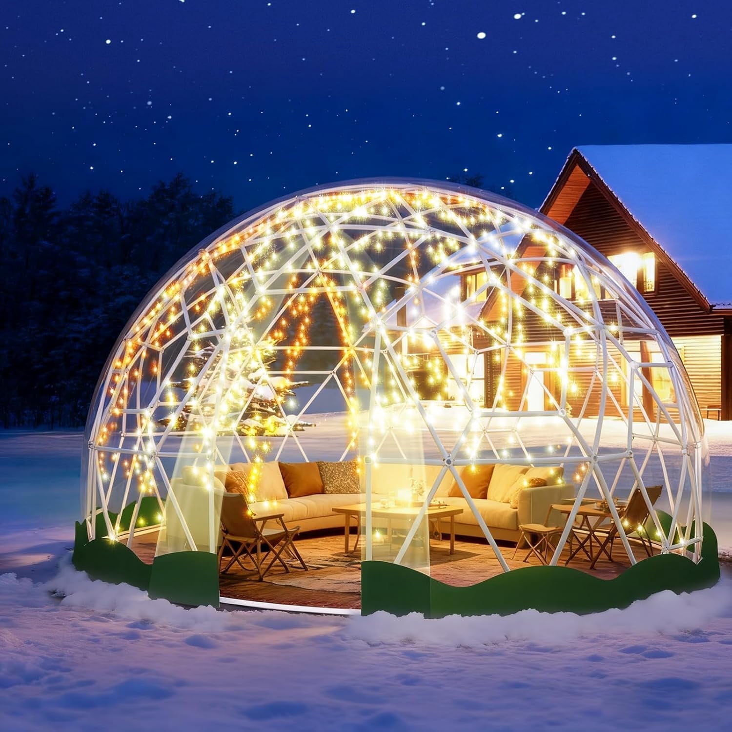 Esheno 15x9.5 ft Garden Dome Tent Outdoor PVC Greenhouse for 8-12 Person with Window Waterproof Clear Dome Tent for Camping Party Wedding Christmas Green