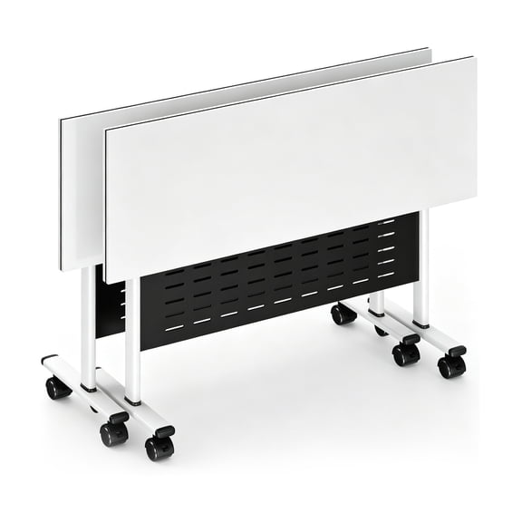 Esheno 2 Pcs Folding Mobile Training Table 220 lbs Capacity 47 inch Rolling Conference Waterproof Desk Privacy Panel Storage Shelf Silent Casters for Office Classroom Training Home