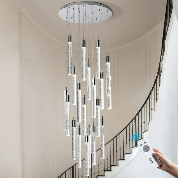 Esheno 20 Lights Crystal Bubble Chandelier 180 inch High Ceiling Modern Spiral Pendant LED Dimmable 3000K-6000K for Foyer Hallway Staircase Entryway Silve