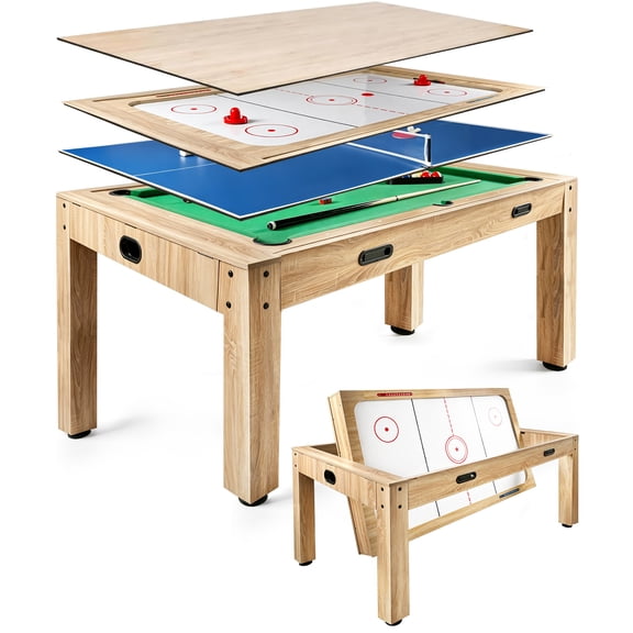 Esheno 4 in 1 Multi Game Table 7 ft Convertible with Billiard Air Hockey Table Tennis Spacious Tabletop Includes All Accessories for Home Game Room Commercial