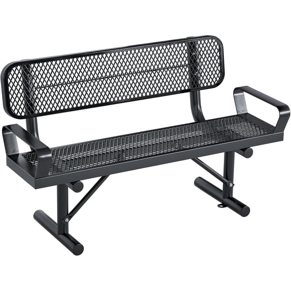 Esheno 4 ft Heavy Duty Park Bench Steel with Armrests Backrest Expanded Metal Mesh for Lawn Park Black