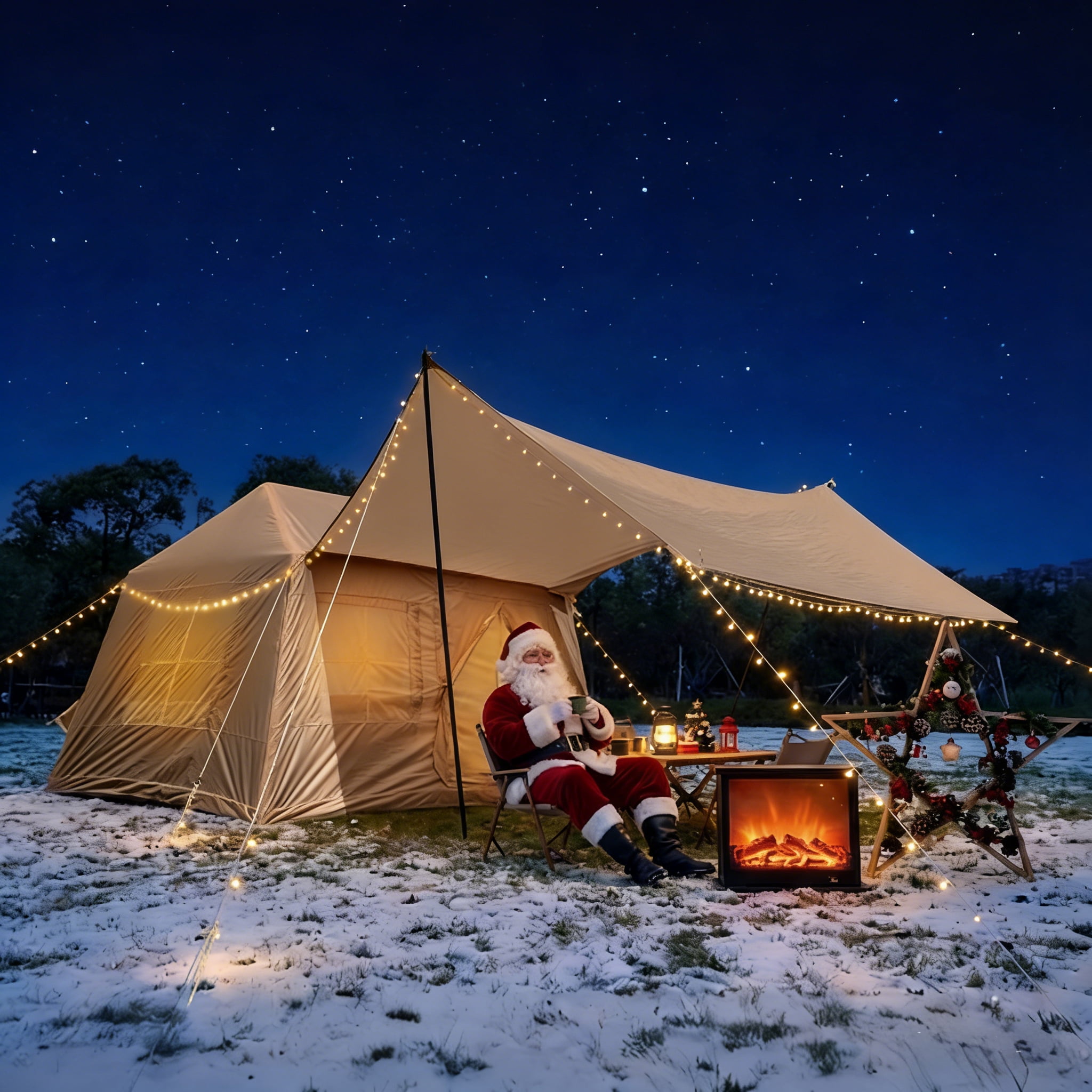 Esheno 5.72㎡ Inflatable Camping Tent 4-Season Windproof Cotton Stove Jack Mesh Windows Pump 102.36x86.61x70.87"