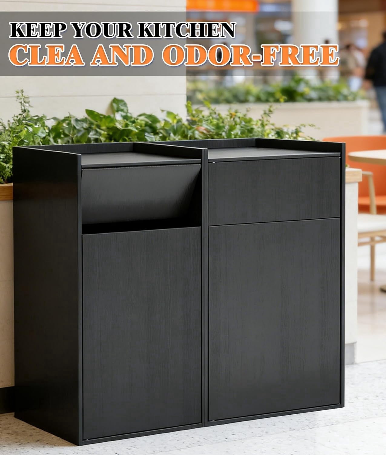 Esheno 50 Gallon Trash Cabinet 2 Pack Commercial Grade Hideaway Bin Odor Control Waterproof Magnetic Door for Restaurant Cafe Kitchen Black