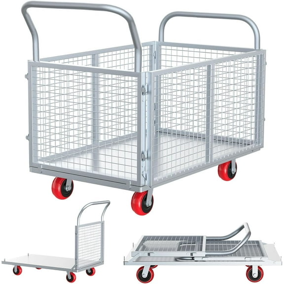 Esheno 8 in 1 Multi-Purpose Steel Dolly 40x24 inch 3500 lbs Capacity Flatbed Truck with Swivel Locking Wheels and Handles for Industrial Material Moving