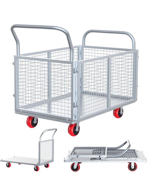 8 in 1 Multi-Purpose Steel Dolly 40x24 inch 3500 lbs Capacity Flatbed Truck with Swivel Locking Wheels and Handles for Industrial Material Moving