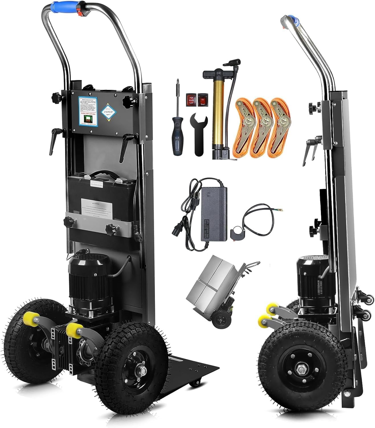 Esheno 880 lbs Capacity Stair Climbing Dolly Electric Hand Truck with 3 Ropes Heavy Duty Stair Climber for Furniture Logistics Warehouse Equipment Black