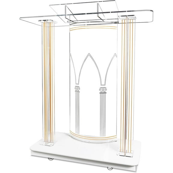 Esheno Acrylic Church Pulpit with Wheels 42.7 inch Church Podium with 15 Colors RGB LED Lights Podium Stand Lectern for Church Wedding Concert Speech Classroom