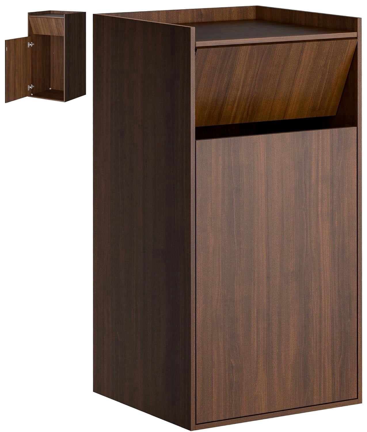 Esheno Commercial 50 Gallon Trash Can Cabinet Wooden Conceals Large Bin with Odor Control Waterproof Adjustable Hinges for Restaurant Cafe Kitchen Brown