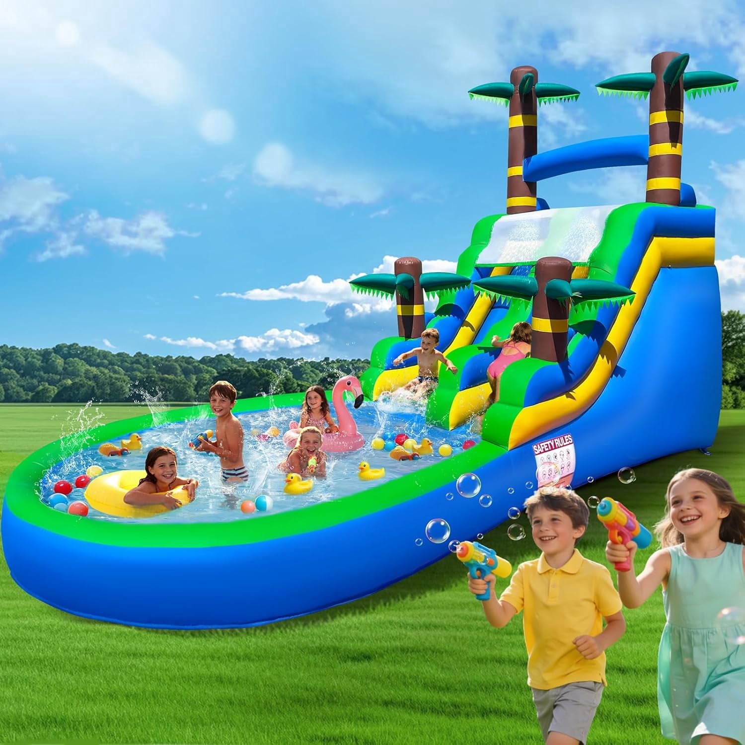 Esheno Commercial Grade Inflatable Water Slide 25FT Heavy Duty PVC with Big Airtight Pool 1100W Blower for Kids Adults Outdoor Blue