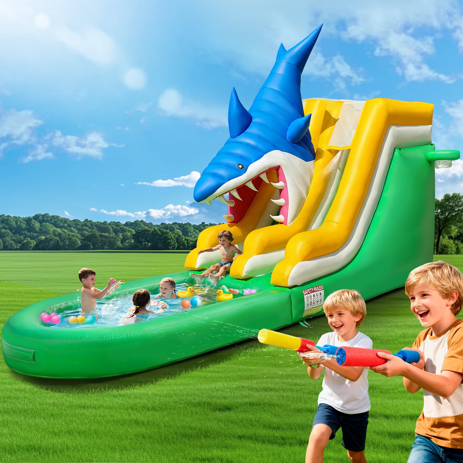 Esheno Commercial Water Slide 25ft Long Inflatable with 10.5㎡ Pool 0.6mm PVC for Backyard Parties Summer Fun
