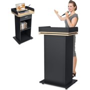 Esheno Customer Reception Podium 43.3 inch Wood Lectern with 3 Level Storage and Wheels Floor Standing Mic Ready for Office Church School Conference