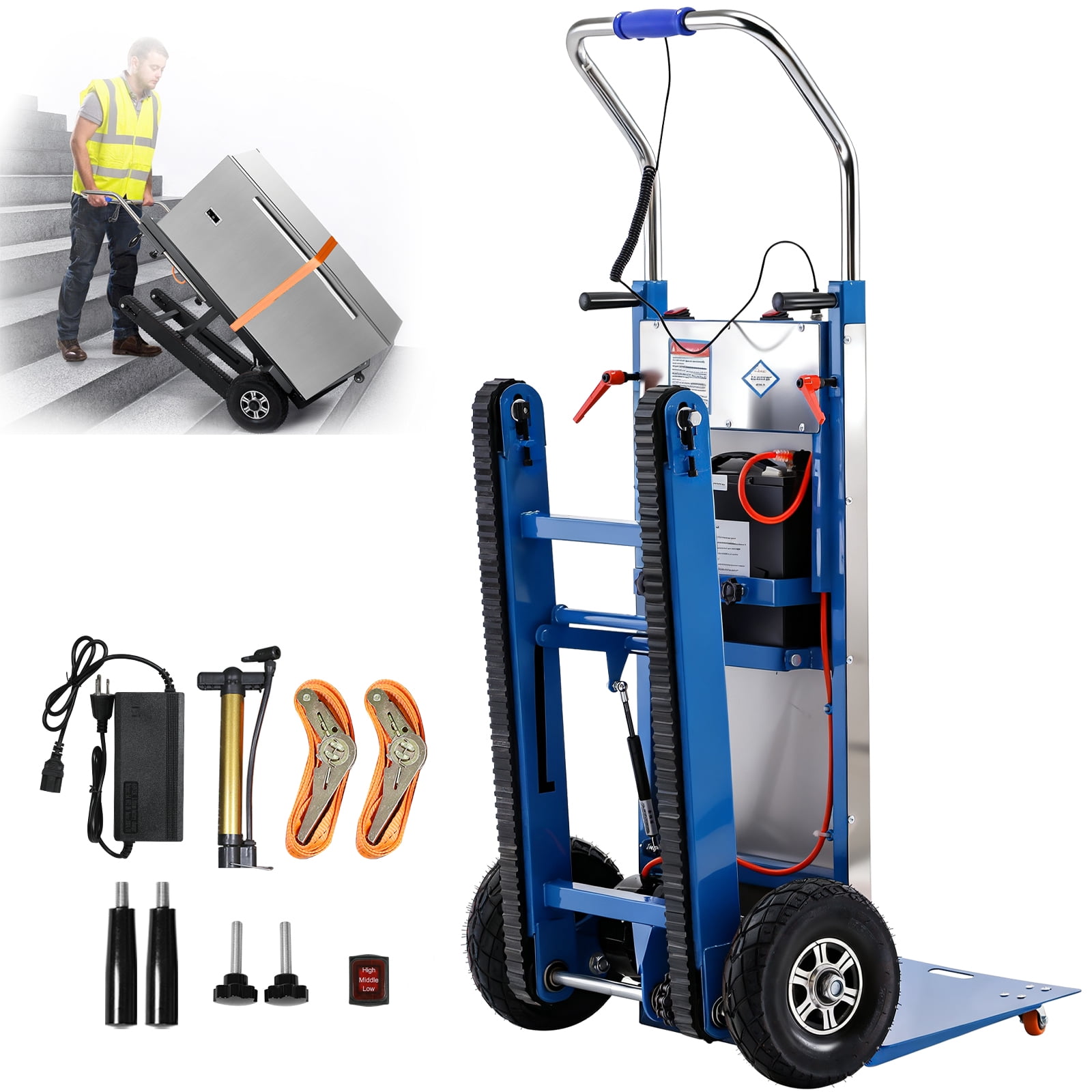 Esheno Electric Stair Climbing Hand Truck 900 lb Capacity 1250W Motor Heavy Duty Stair Climber Blue