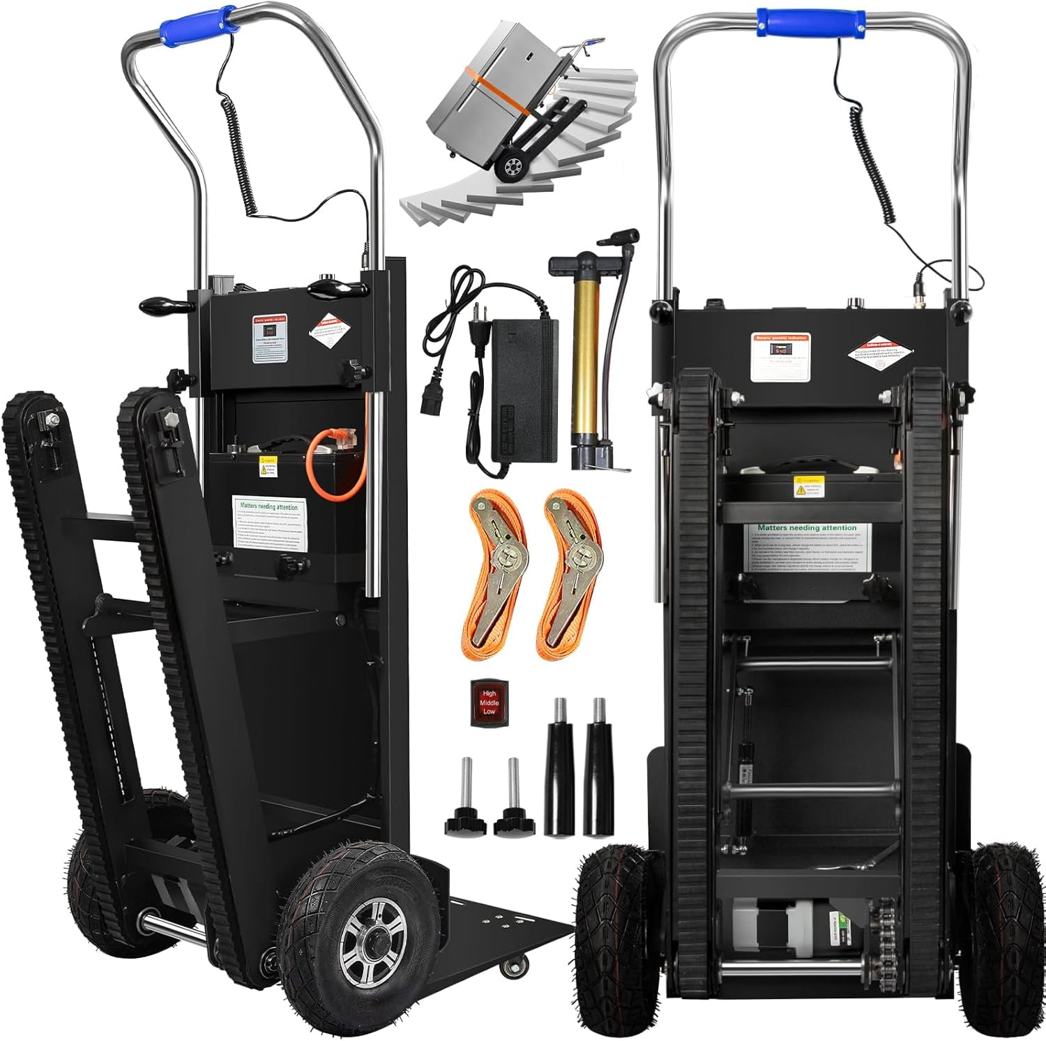 Esheno Electric Stair Climbing Hand Truck 900 lb Capacity 1250W Motor Heavy Duty Stair Climber for Furniture Logistics black