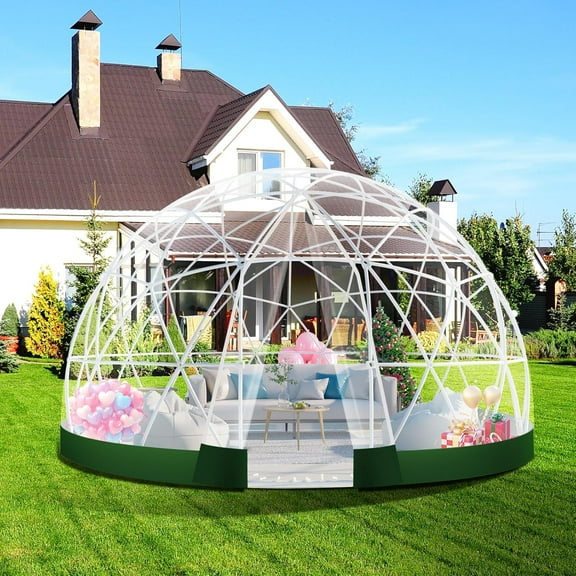 Esheno Garden Dome Tent 12*7.2FT PVC Transparent Cover Weatherproof Geodesic Bubble for Patio Party Greenhouse (Green Style 1)