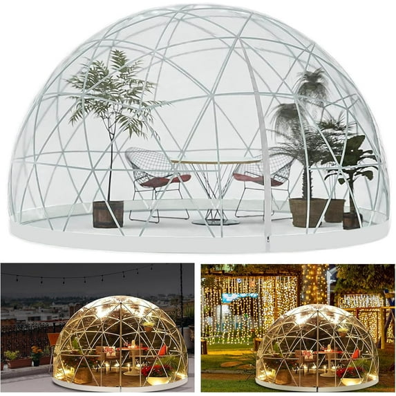 Esheno Garden Dome Tent 12*7.2FT PVC Transparent Cover Weatherproof Geodesic Bubble for Patio Party Greenhouse (White)
