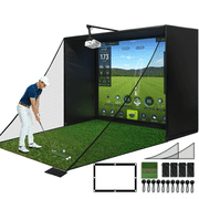 Esheno 10x8 ft Golf Simulator Enclosure Complete Kit with Alloy Steel Frame and HD Impact Screen Indoor Garage Home Golf Training Cage Equipment