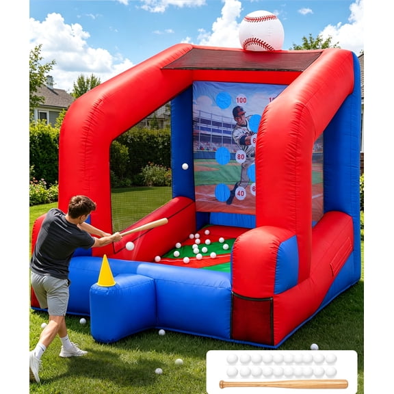 Esheno Inflatable Baseball Toss Game 9.8 ft Backyard Target 8 Scoring Holes 4 Level Challenge 40 100 Points Automatic Ball Return 420D Oxford Fabric 550W Blower for Carnival Party School Backyard