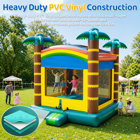 Esheno Inflatable Bounce House 13.8 ft 100% PVC Indoor Outdoor with Air Blower Storage Bag for Parties Green