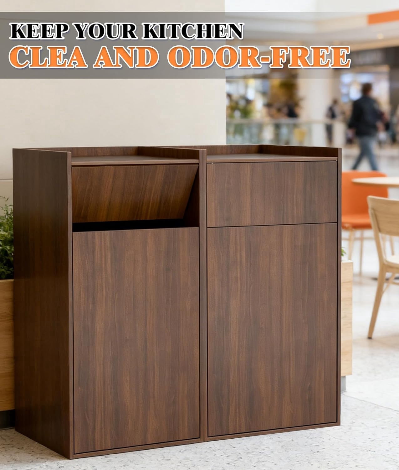 Esheno Kitchen Trash Cabinet 50 Gallon 2 PCS Wood Commercial with Odor Control Adjustable Hinges Magnetic Door Waterproof for Restaurant Cafe