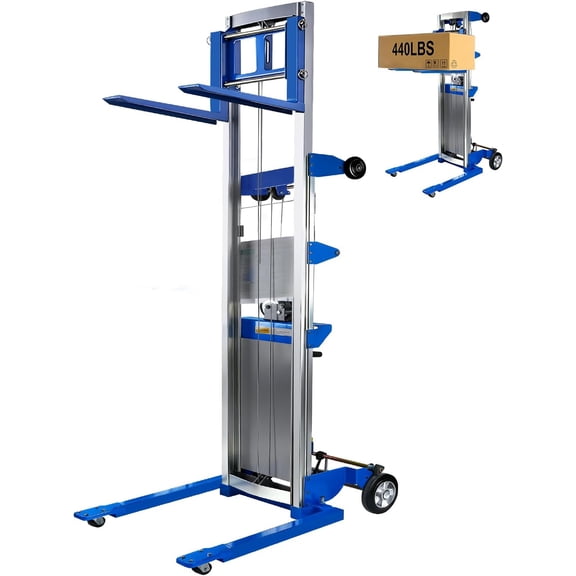Esheno Manual Material Lift Winch Stacker 400 lbs Capacity Adjustable Straddle 122 inch for Warehouse Factory